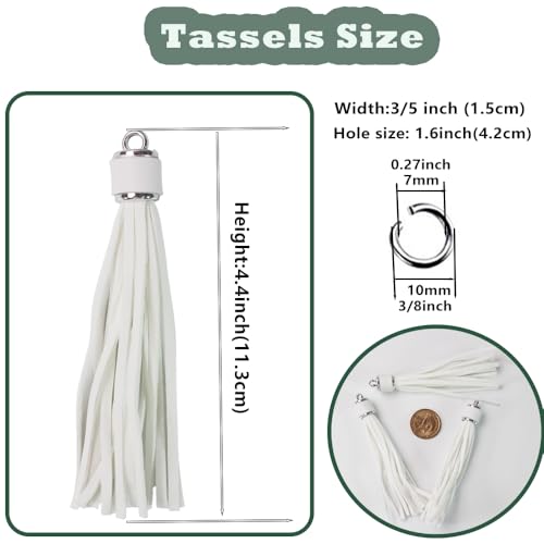4.3''White Leather Tassels 12Pcs with Silver Caps for Keychains - color: White