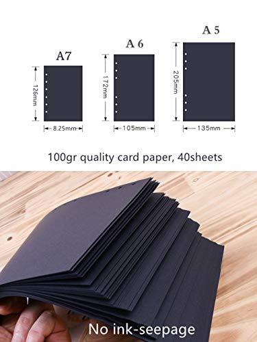 Harphia A7 Planner Refill Pocket 6 Ring Binder Blank Paper Black, Agenda Refill 40 Sheets 100gsm Black Plain Paper 3.23 x 4.92 inches - color: Black Blank, size: A7