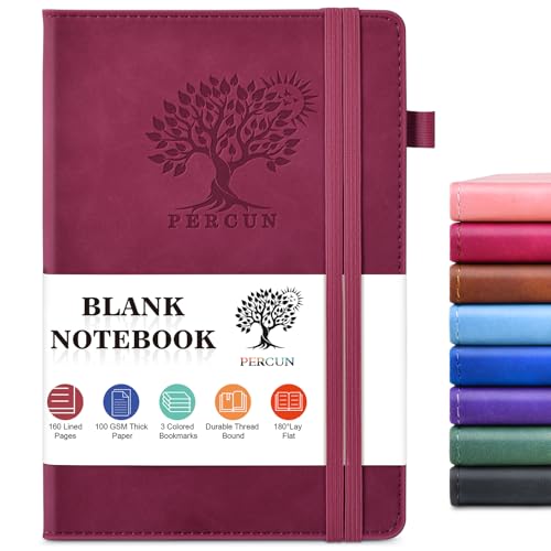 Blank Journal Notebook 5.9"×8.5", Leather Sketchbook,160 Pages Sketch book - color: Wine red, size: Blank Page