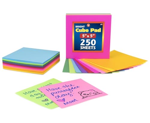 Hygloss Note Paper Cube - 5" Square Non-Sticky Memo Pad - 250 Sheets in 10 Assorted Bright Colors - Notes Cubes - Perfect for Office & School Supplies - color: 10 Assorted Colors, size: 5" x 5", 250 Sheets
