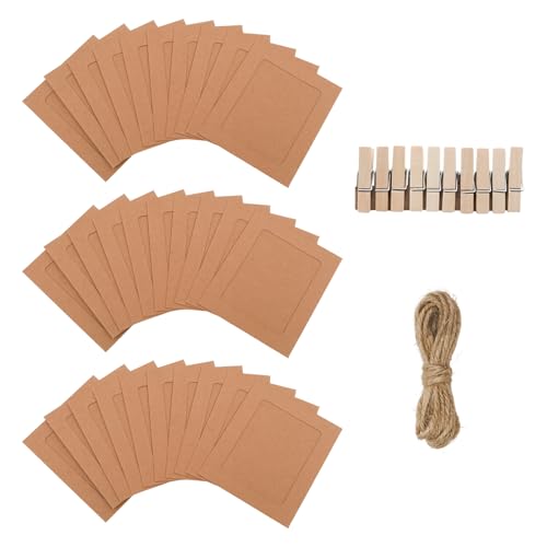 30Pcs 3x4Inch Brown Paper Photo Frames with String & Clips - color: Brown, size: 3x4inch