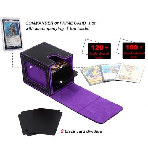 Venssu MTG Deck Box with Commander Display Window (Black＆Purple, 1 window) - color: Black and Purple
