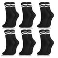 Womens White Crew Socks 6 Pair Striped Trim Casual Crew Socks - color: Black