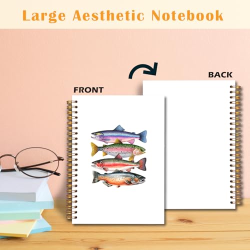 JINYO Colourful Fish Ocean Notebook, Beach Notebooks for Note Taking, Marine Biology Journals, Fishing Gifts for Women Men Spiral Notebook 5.5x8.3 Inch, Coastal Beachy School Office Supplies - color: white Colourful Fish Notebook
