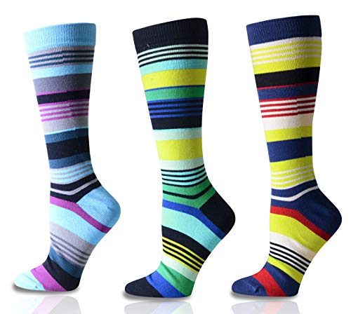 Men's Mid-calf Dress Socks in Comfortable Strechy Colorful Printed Premium Cotton, 3 Pairs Packed - color: Colorful Stripes