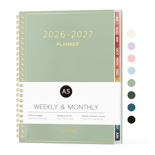 Forvencer Academic Planner 2026-2027, Weekly & Monthly Calendar Planner, A5 - color: Green, size: 6.3"x8.4" (Jul 2026 - Jun 2027)