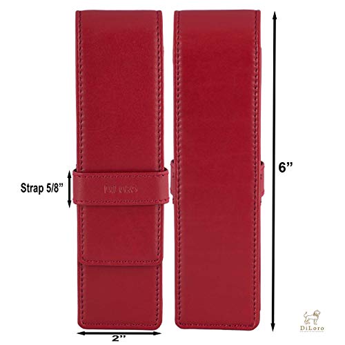 DiLoro Leather Double Pen Case Pencil Pouch Holder for Two Fountain Ballpoint Rollerball Pens and Pencils (Red) - color: Red