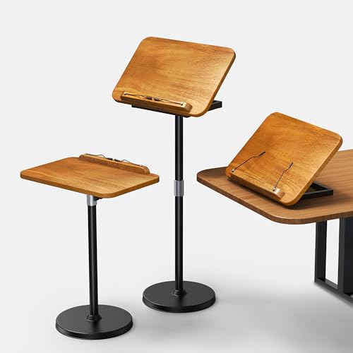 2-in-1 Floor & Desktop Book Stand with Large 16.5"x11.8" Solid Wood Panel - color: Rubberwood