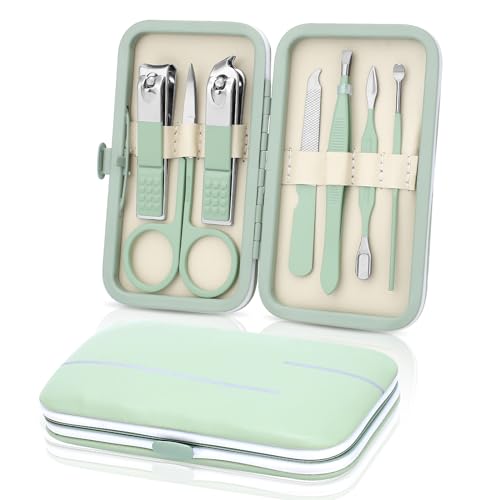 Manicure Set-Stainless Steel Nail Care Set-Professional 7 in 1 Ingrown Toenail Clipper Grooming Tool-Pedicure Kit & Toe Nail Cutter-Thick Nail Scissors Toiletries with Cuticle Trimmer (Green) - color: Green