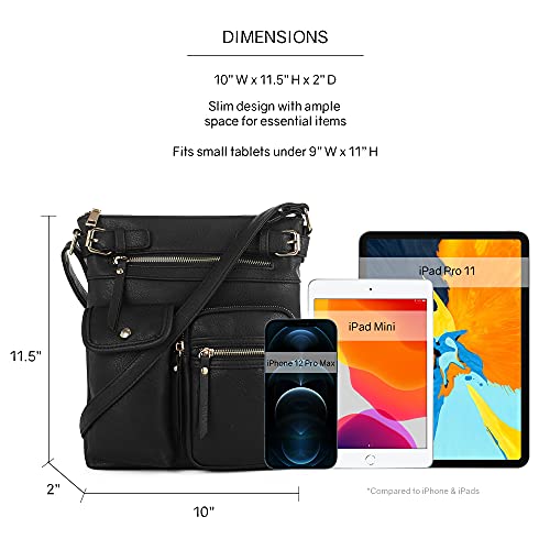 SG SUGU Katie Lightweight Medium Crossbody Bag Shoulder Bag with Multi Pocket for Women - color: Black