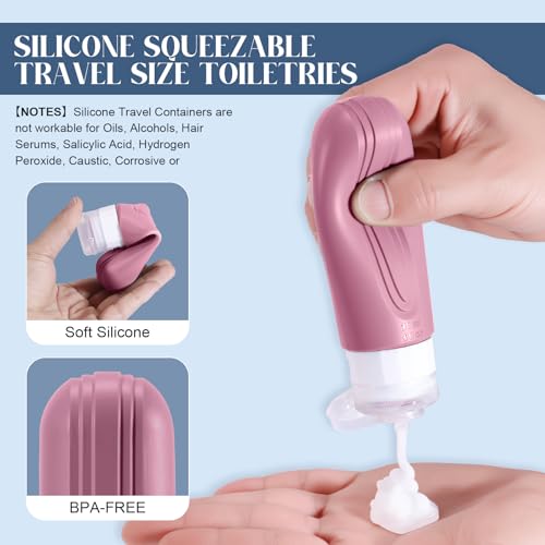 Travel Bottles for Toiletries, 3oz TSA Approved Travel Size Toiletries, Silicone Leak-Proof Refillable Containers, Squeezable Liquid Essentials Bottles W/Clear Bag (PURPLE) - color: PURPLE