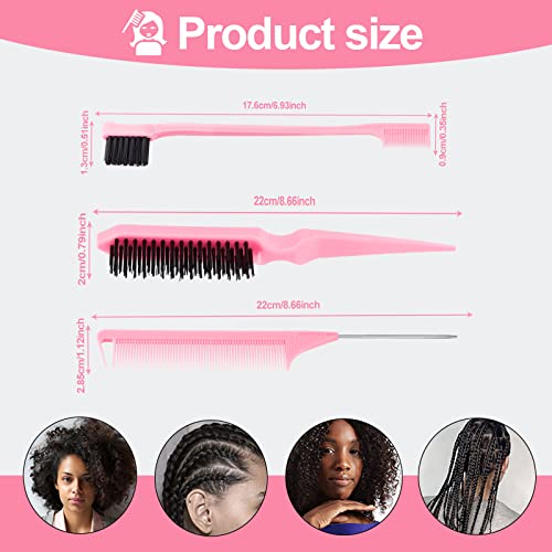 SWEET VIEW 3Pcs Slick Back Hair Brush - color: Pink