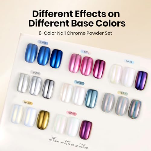 Beetles Chrome Nail Powder Set 8 Colors White Pearl Holographic Aurora - color: Multicolor Pearl-8