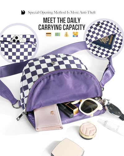 Crescent Bag for Women,Medium Nylon Crescent Bag Single Shoulder Bag - color: Crossbody bag- Cloud Purple Checkered
