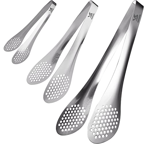 MSY BIGSUNNY Chef Kitchen Tongs Stainless Steel Food Serving Tongs Set Buffet tongs (silver 7" 9" & 11", 3 pack) - color: silver 7" 9" & 11" Serving Tongs