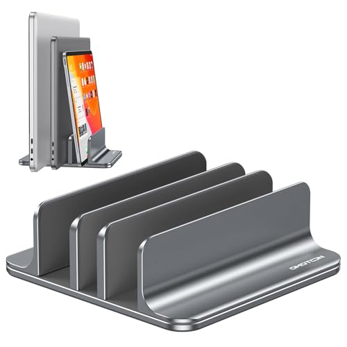 OMOTON 3-Slot Multiple Vertical Laptop Stand, Fits All MacBook, Grey - color: Three Slots-Grey