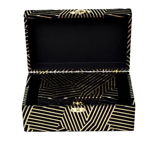 Velvet Decorative Boxes Storage Accessory Organizer Set of 2, Black - color: Black&Gold