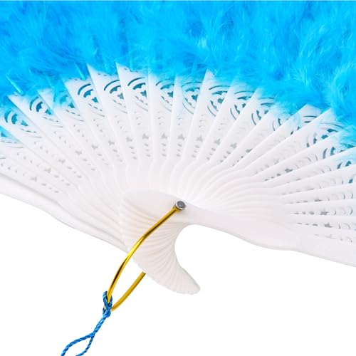 BABEYOND 1920s Marabou Feather Folding Hand Fan - color: Lightblue