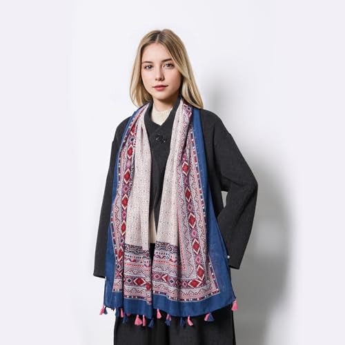 QIUTIMIY Scarf for Women Lightweight Soft Floral Leopard Printed Scarves Fall Winter Fashion Shawl Wrap with Fringe - color: Flower-yellow Blue