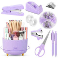 SKYDUE Purple Office Supplies Set with Pencil Holder for Desk,11 PCS - color: Purple