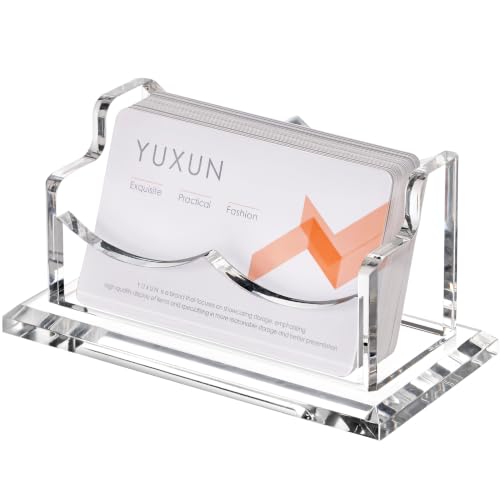 YUXUN Acrylic Business Card Holder for Desk, Business Cards Holder Organizer for women, Clear Business Card Display Stand, 8mm Thicken Acrylic Base, 50+ Business Cards for Office Exhibition Home