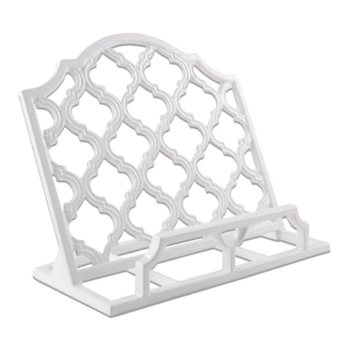 JOGREFUL Cast Iron Cookbook Stand, Kitchen Recipe Holder Trellis White - color: White, size: Quatrefoil Trellis