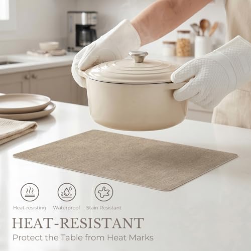Romanstile Vinyl Placemats Set of 6-12 X 18 Inch - Heat Resistant Place Mats 100% Waterproof Oilproof Wipeable Reversible Faux Leather Table Mats for Kitchen/Dining/Party/Outdoor, Khaki - color: Khaki
