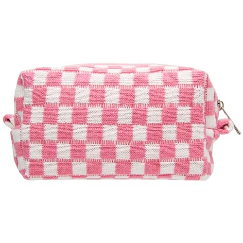 PAZIMIIK Checkered Makeup Bag for Purse, Small Travel Cosmetic Pouch,Pink - color: Pink