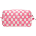 PAZIMIIK Checkered Makeup Bag for Purse, Small Travel Cosmetic Pouch,Pink - color: Pink