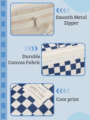 Bigmeta Gingham Expandable Pencil Case for Teens Girls - Navy - color: Navy