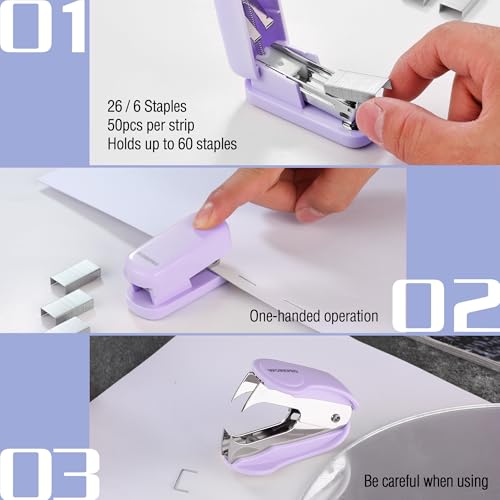 WORKPRO Small Stapler with Staples, Cute Purple Stapler Set, Lock Design - color: Purple