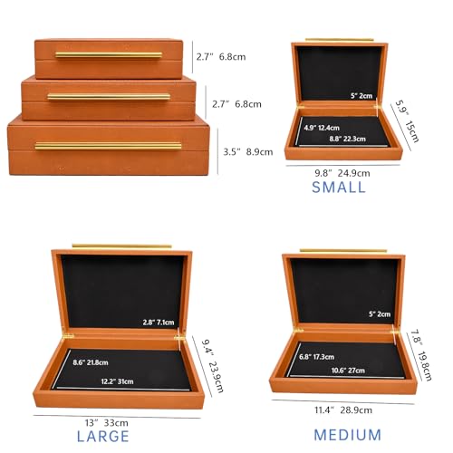 Faux Shagreen Stackable Decorative Velvet Lining Storage Boxes Set of 3 - color: Burnt Orange, size: L
