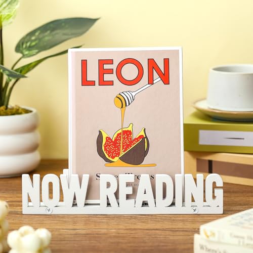 Weysat Now Reading Book Stand Reading Corner Decor Bookworm Gift White Wooden Hanging Book Holder Read List Storage Bin Bookish Accessories for Student Teacher Classroom Office Library Club - style: Now Reading