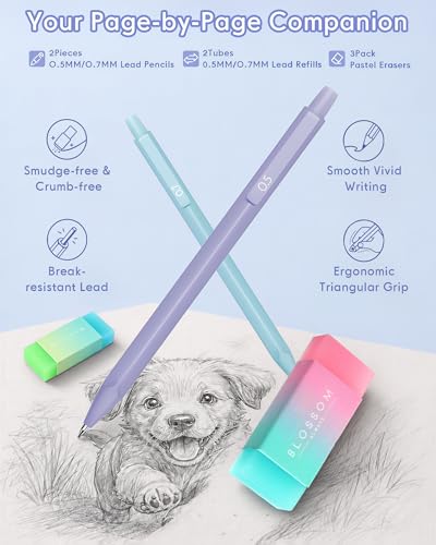 XKDOUS Mechanical Pencil Set, Cute Aesthetic School Supplies Stationery - color: Multicolor