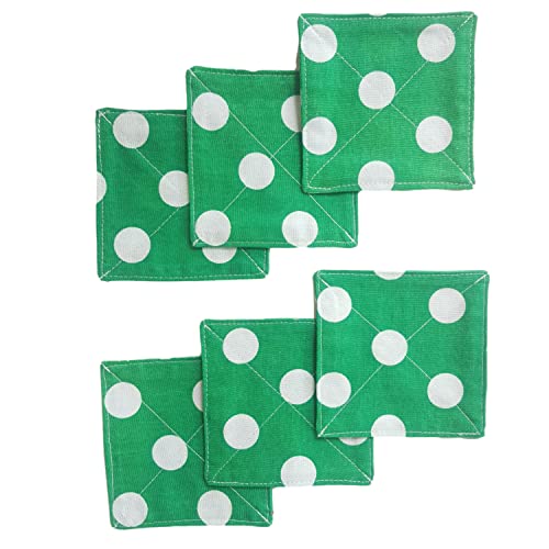 CUSHYSTORE Canvas Floral 2 Layers Coasters Saucers Absorbant Mat Pad Floral Botanical Style Fabric Quilted for Glass Cup Drinking 4", 6 Pack (Green Polka Dot) - color: Green Polka Dot