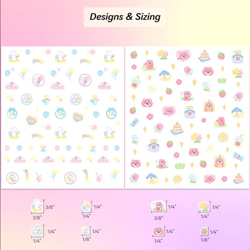 Okiyomi Kawaii Cat Nail Stickers for Kids, 3D, 4 Sheets, 274 Decals - color: 5d Hello Kt