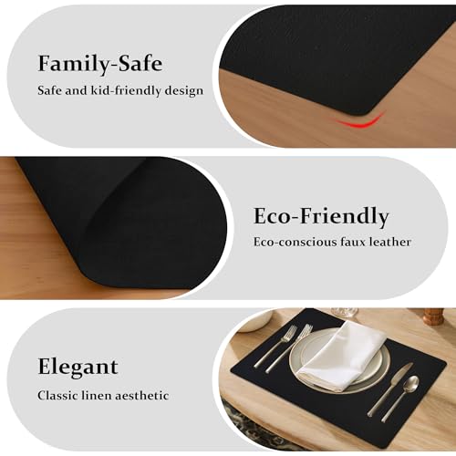 FROMHEART Faux Leather PU Placemats Set of 4 (Black,11.8" x 17") - color: Black, size: Set of 4