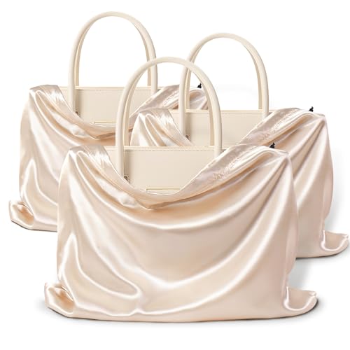 Vonty Beige Satin Dust Bags 3 Pack Drawstring Pouch for Purse, 19.6x15.7in - color: Beige, size: 19.6 x 15.7