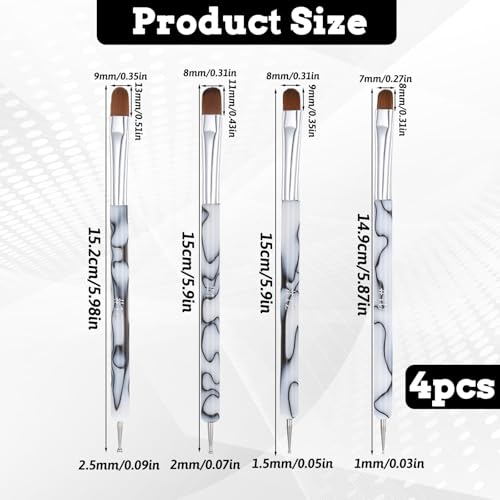 4 PCS French Tip Brush for Nails, 2-Way French Nail Brush with Dotting Tool, Acrylic Nail Tip Tool Brushes for Nails Detailed Designs DIY Manicure Salon