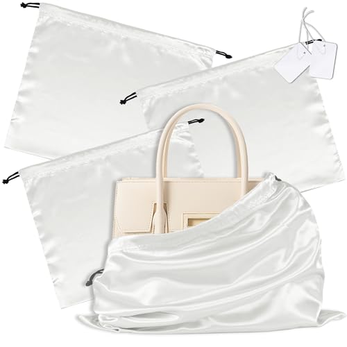 Vonty White Satin Dust Bags 3 Pack Drawstring Pouch for Purse, 23.6x19.6in - color: White, size: 23.6 x 19.6