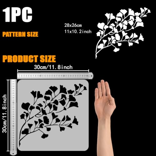 FINGERINSPIRE Ginkgo Tree Branches Stencil 11.8x11.8" Ginkgo Leaf Large Stencils Gingkgo Leaves Drawing Stencils Reusable Autumn Plants Painting Templates for Fabric Tiles Floor Furniture Wood