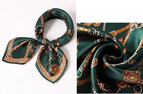 ANDANTINO 100% Mulberry Silk Scarf -21” Square Neckerchief with Gift Packed - color: Blackish Green
