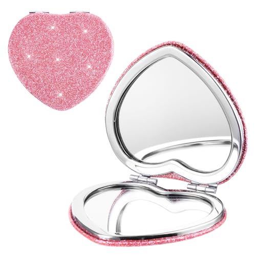 Mabor Heart Compact Mirror Magnifying, Double Sided Glitter Makeup Mirror