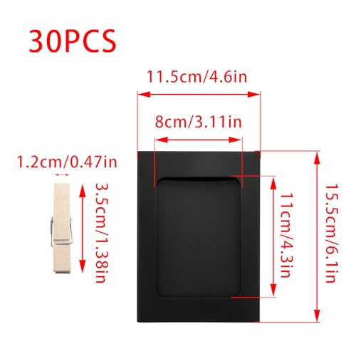 30Pcs 4x6Inch Black Paper Photo Frames with String & Clips - color: Black, size: 4x6inch
