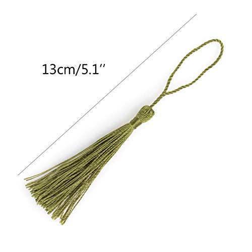 VAPKER 100 Pieces Olive Color 13cm/5-Inch Silky Handmade Soft Tassels Floss Bookmark Tassels with 2-Inch Cord Loop for Jewelry Making, DIY Projects, Bookmarks - color: O:olive