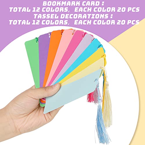 Sinmoe 240 Pcs Blank Paper Cardstock Bookmark with Tassels DIY, Solid Color