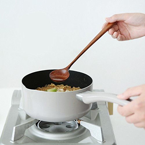 Long Soup Spoons, 11In Korean Style Natural Wood Long Handle Round Spoons - size: 11 inches
