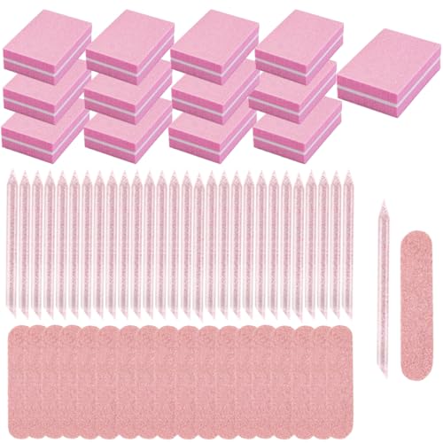 50 Sets Disposable Manicure Kit,Professional Manicure Press On Nail Tool Kit with Nail File,Nail Buffer Block,Crystal Stick and Bags for Travel Salon Home - color: Pink/50pcs
