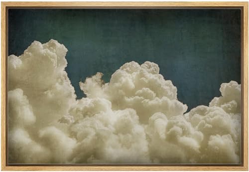 MUDECOR Framed Canvas Print Wall Art Vintage Lone Cloud Classic Minimalist Sky and Cloud Design Illustrations Fine Art Decorative Zen Multicolor Country/Farmhouse Retro for Bedroom - 24"x36" Natural - color: A03-2404-irs12, size: 36"L x 24"W