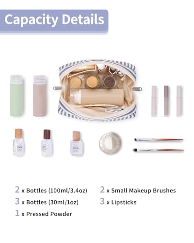 Narwey Small Makeup Bag for Purse, Travel Mini Cosmetic Bag for Women Girls - color: A-Greyish Blue Stripe, style: Small